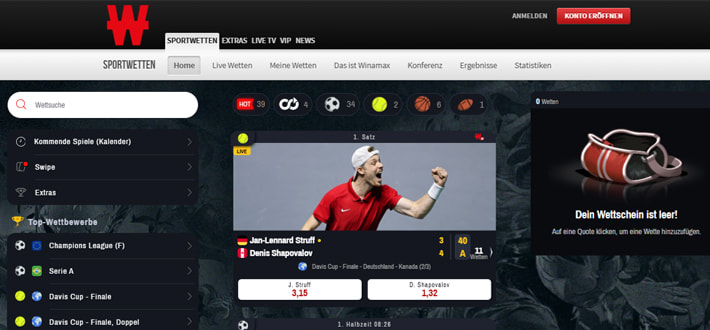 Die Webseite von Winamax.