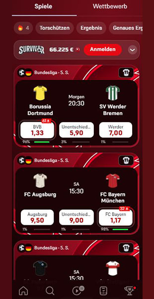 Bundesliga-Angebot in der Winamax App