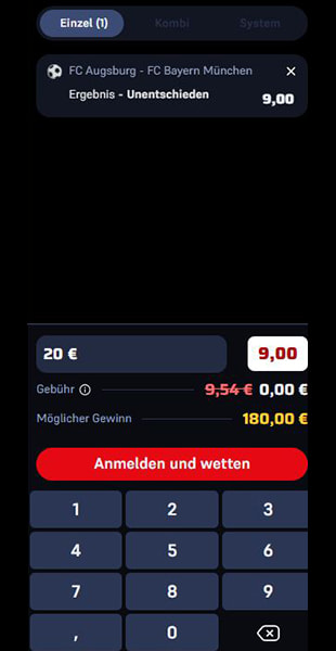 Einsatz angeben in der Winamax App