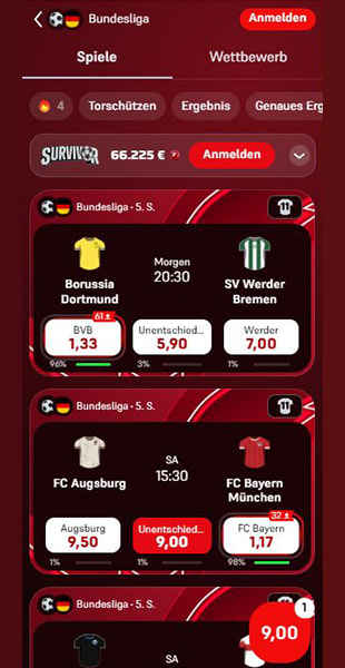 Quote anklicken in der Winamax App