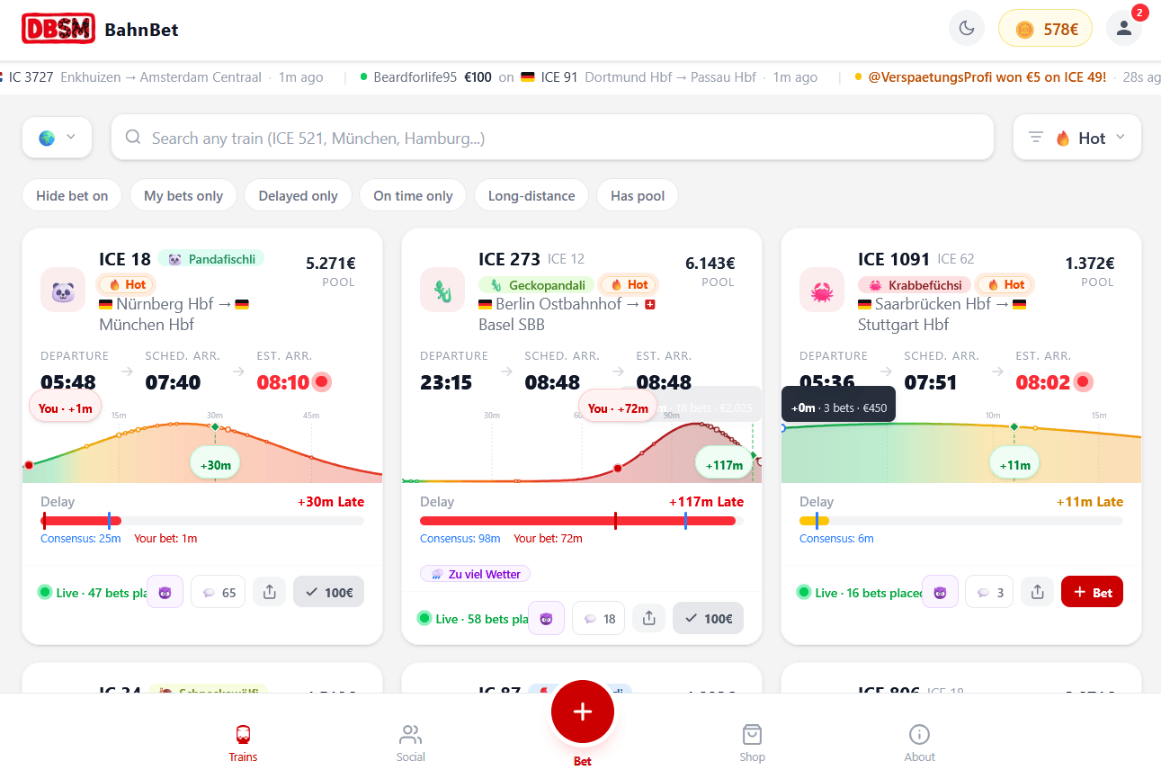 Die Startseite der Seite BahnBet.