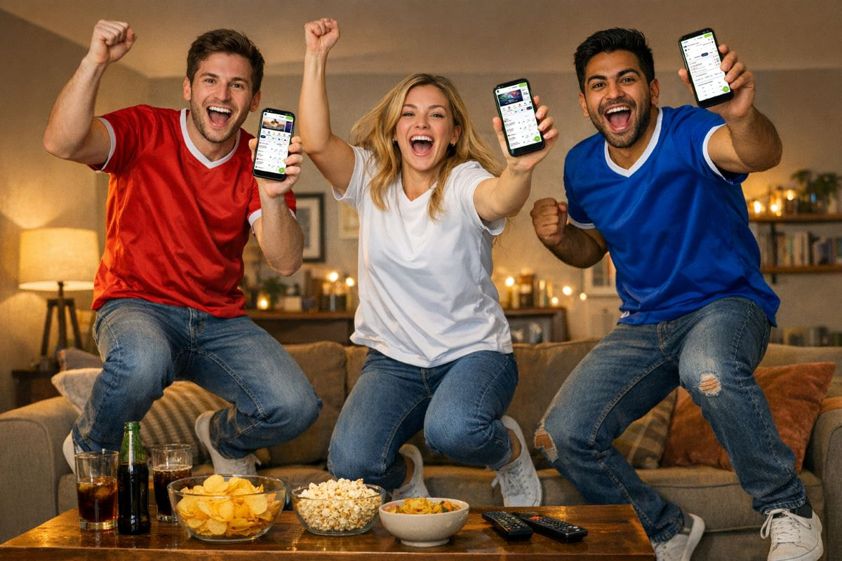 Sport-Fans jubeln, nachdem sie bei einer Wette viel Geld gewonnen haben.