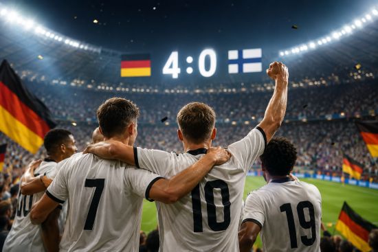 Fans im Deutschland-Trikot bejubeln den Sieg gegen Finnland.