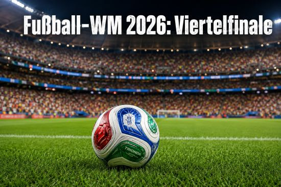 Der offizielle Ball für die Fußball-WM 2026 liegt auf dem Rasen in einem gefüllten Stadion.