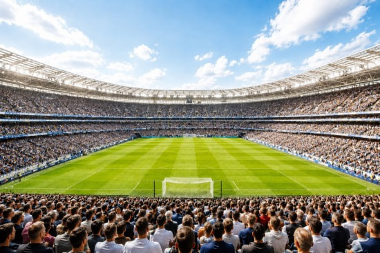 Ein gefülltes Stadion in England kurz vor dem Anpfiff.