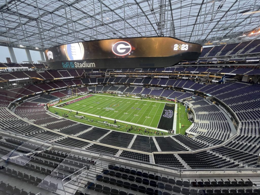 Aufnahme des SoFi Stadium in Inglewood, Los Angeles. Austragungsort des Super Bowl 2027.