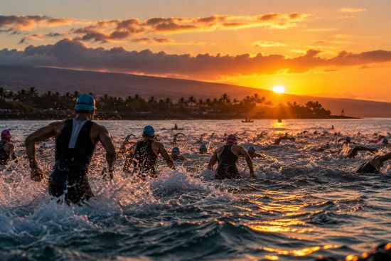 Der Start des Ironman Hawaii. Athleten im Wasser.
